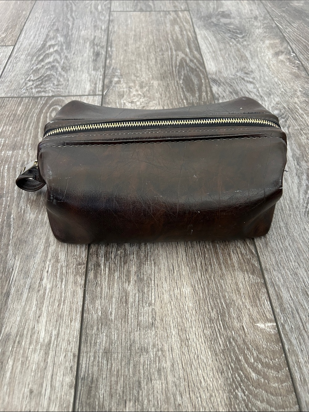 Men's Dark Brown Leather Travel Dopp Kit - Classic Toiletry Bag